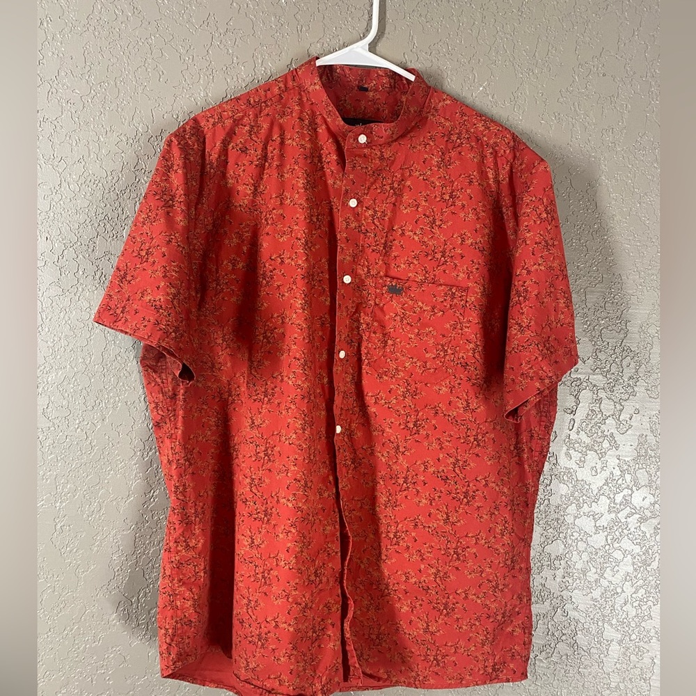 FRENCH CROWN STILETTO RED DITSY DOBBY TEXTURED PREMIUM GIZA COTTON SHIRT SZ 44